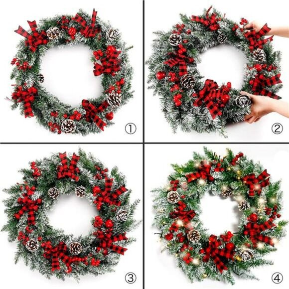 24 Inch Pre-Lit Christmas Wreath with 50 LED Lights Mixed Christmas Decoration - Picture 4 of 7